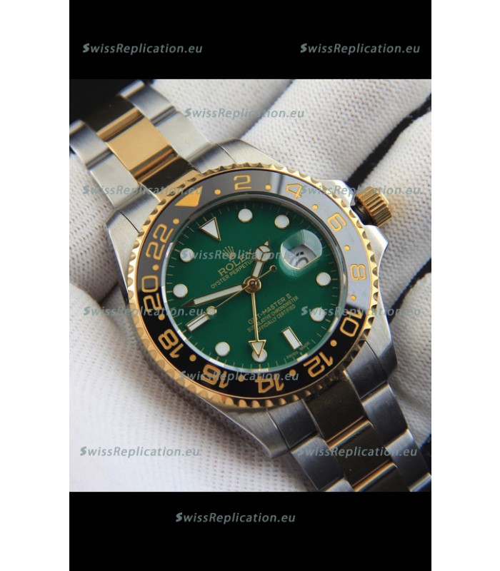 Rolex GMT Masters II Japanese Movement Replica Watch in Two Tone Green Dial