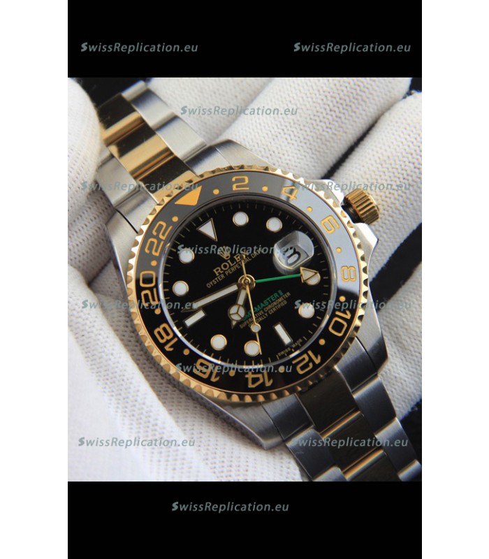 Rolex GMT Masters II Japanese Movement Replica Watch in Two Tone Black Dial