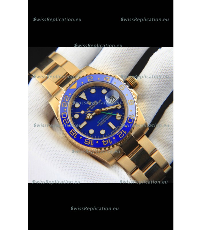 Rolex GMT Masters II Rose Gold Plating Japanese Replica Watch Blue Dial
