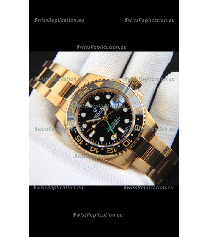 Rolex GMT Masters II Rose Gold Plating Japanese Replica Watch Black Dial