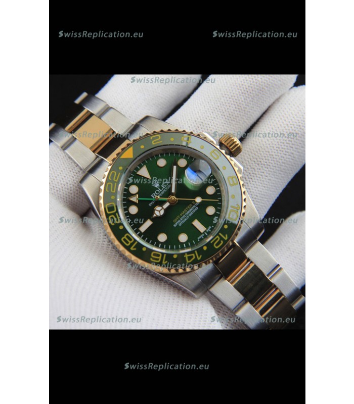 Rolex GMT Masters II 2 Tone Rose Gold Plating Japanese Replica Watch Green Dial
