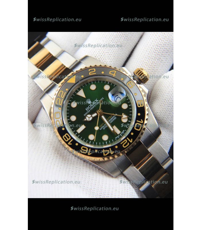 Rolex GMT Masters II 2 Tone Rose Gold Plating Japanese Replica Watch Green Dial