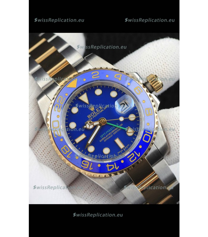 Rolex GMT Masters II 2 Tone Rose Gold Plating Japanese Replica Watch Blue Dial