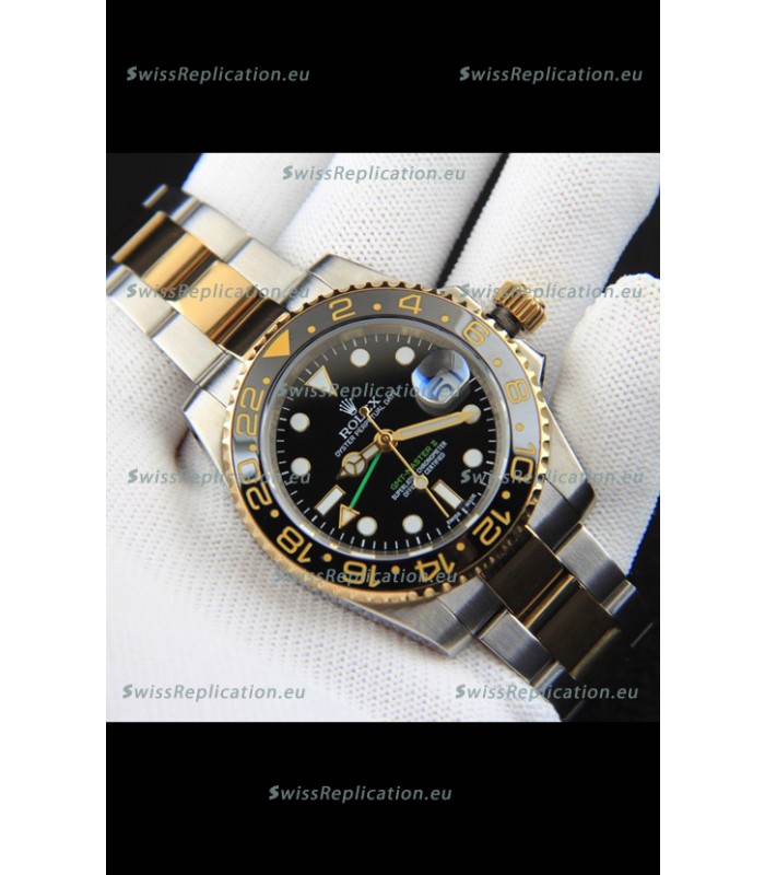 Rolex GMT Masters II 2 Tone Rose Gold Plating Japanese Replica Watch Black Dial