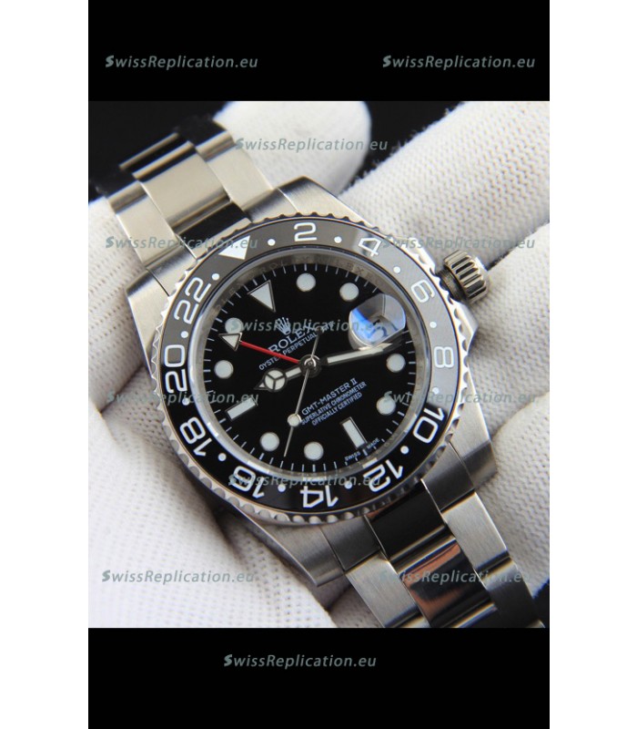 Rolex GMT Masters II Japanese Movement Replica Watch Steel Case Black Dial