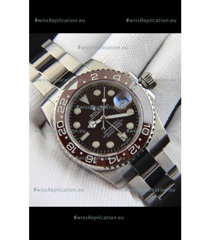 Rolex GMT Masters II Japanese Movement Replica Watch Steel Case Black Dial