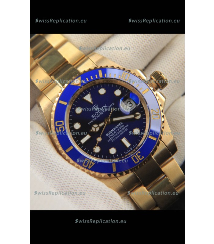 Rolex Submariner Japanese Replica Watch 904L Steel Yellow Gold - Ceramic Bezel in Blue