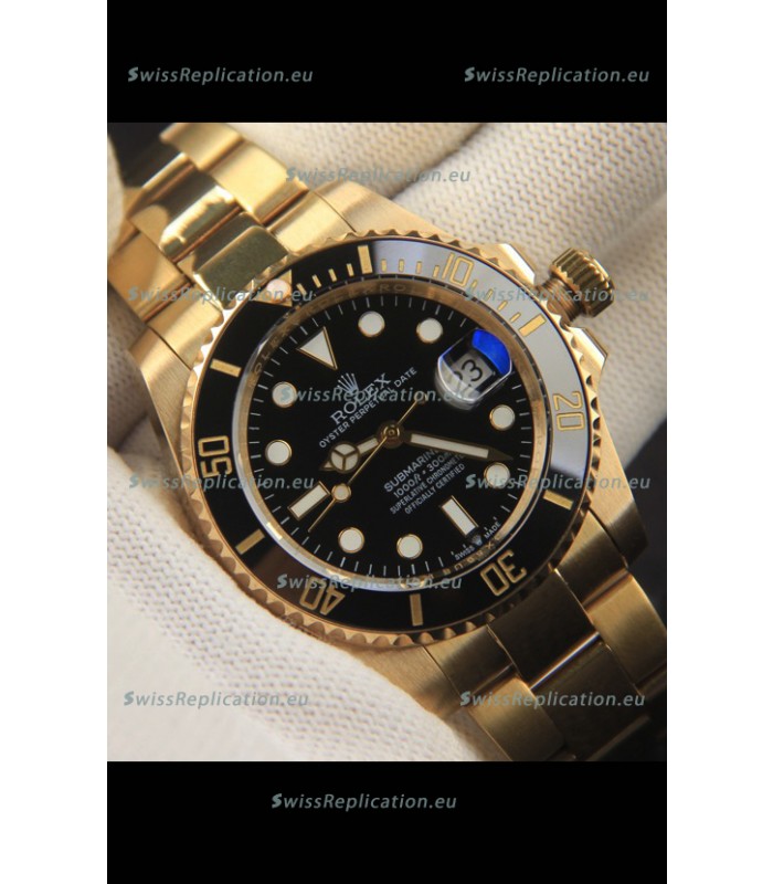 Rolex Submariner Japanese Replica Watch 904L Steel Yellow Gold - Ceramic Bezel in Black