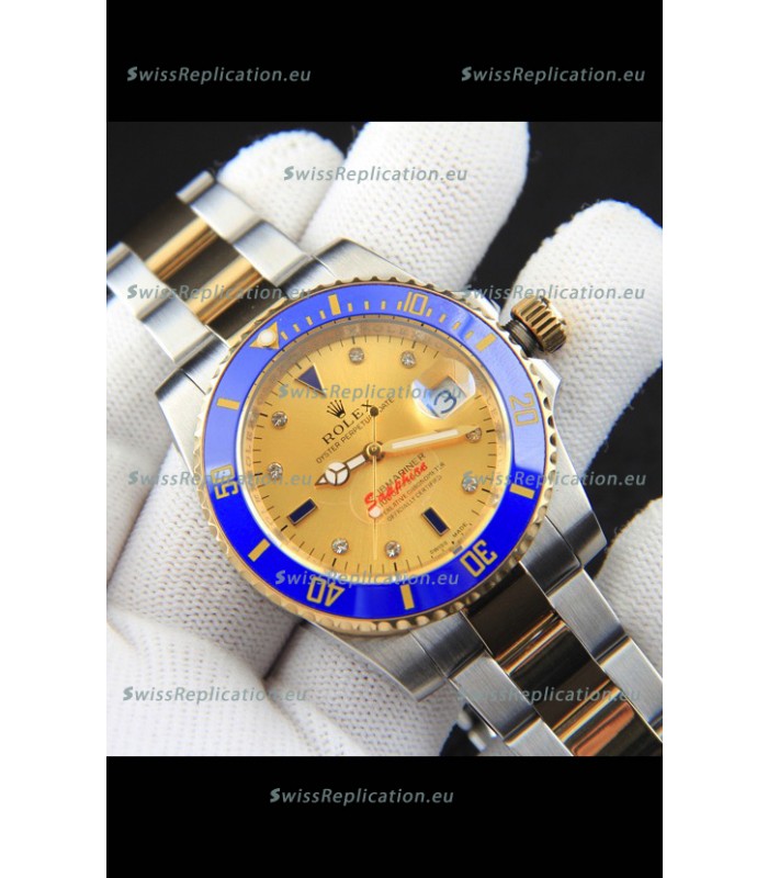 Rolex Submariner Japanese Replica Watch in 2 Tone Yellow Gold Casing Gold Dial 