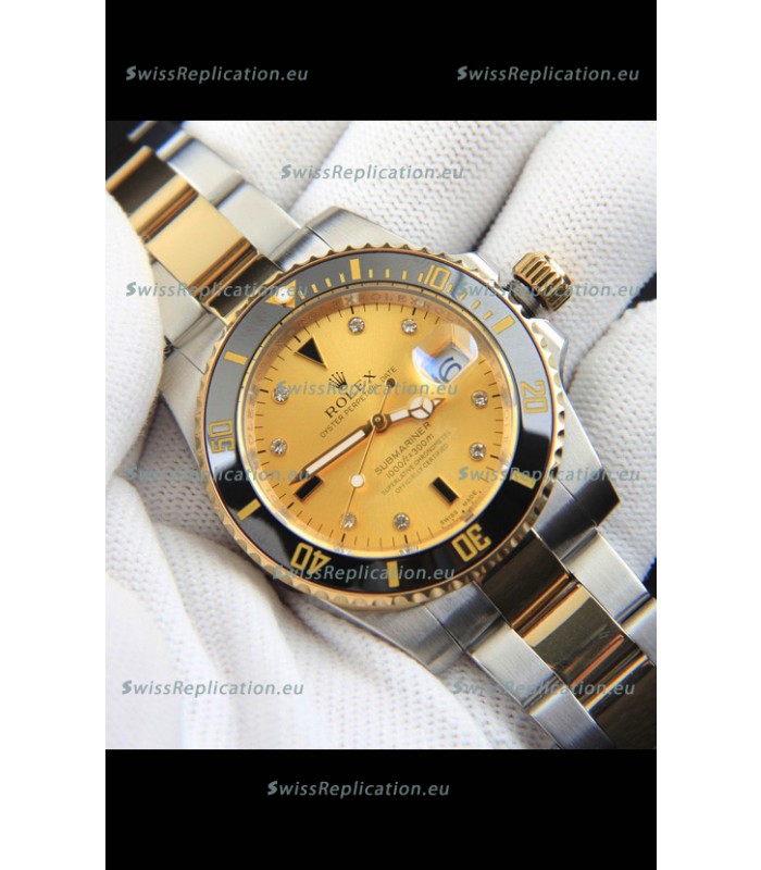 Rolex Submariner Japanese Replica Watch in 2 Tone Yellow Gold Casing Gold Dial 