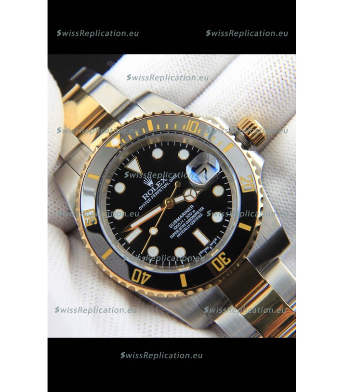 Rolex Submariner Japanese Replica Watch in 2 Tone Yellow Gold Casing Black Dial 