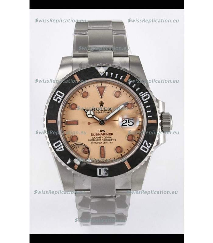 Rolex Submariner DiW Sandblasted Steel Casing Carbon Fiber Bezel Watch Beige Dial