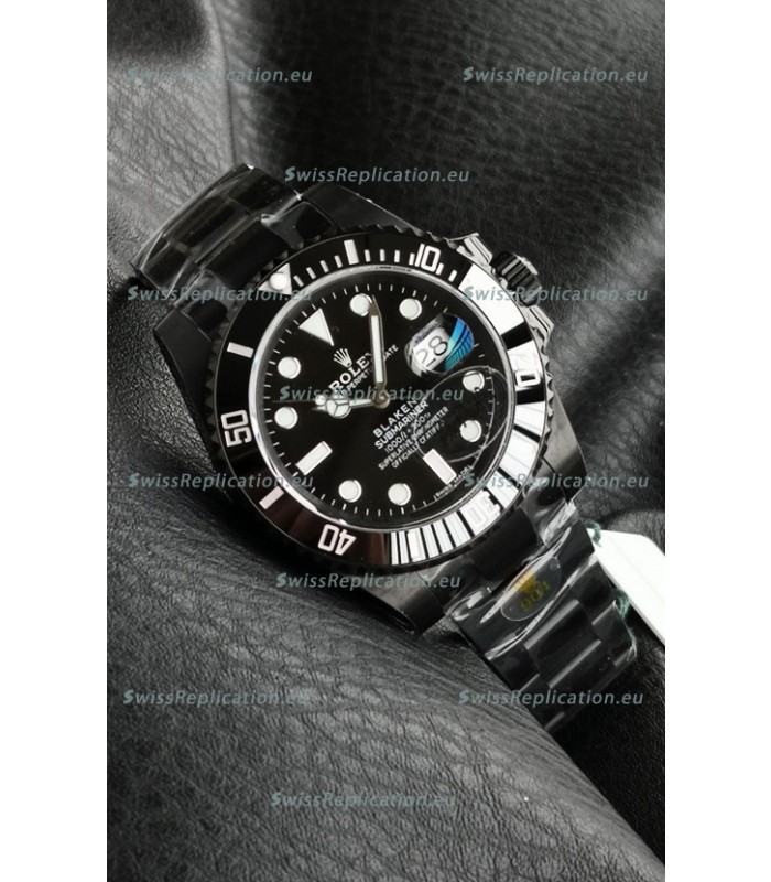 Rolex Submariner Blaken DLC Coated Swiss Replica Watch in Black Dial 