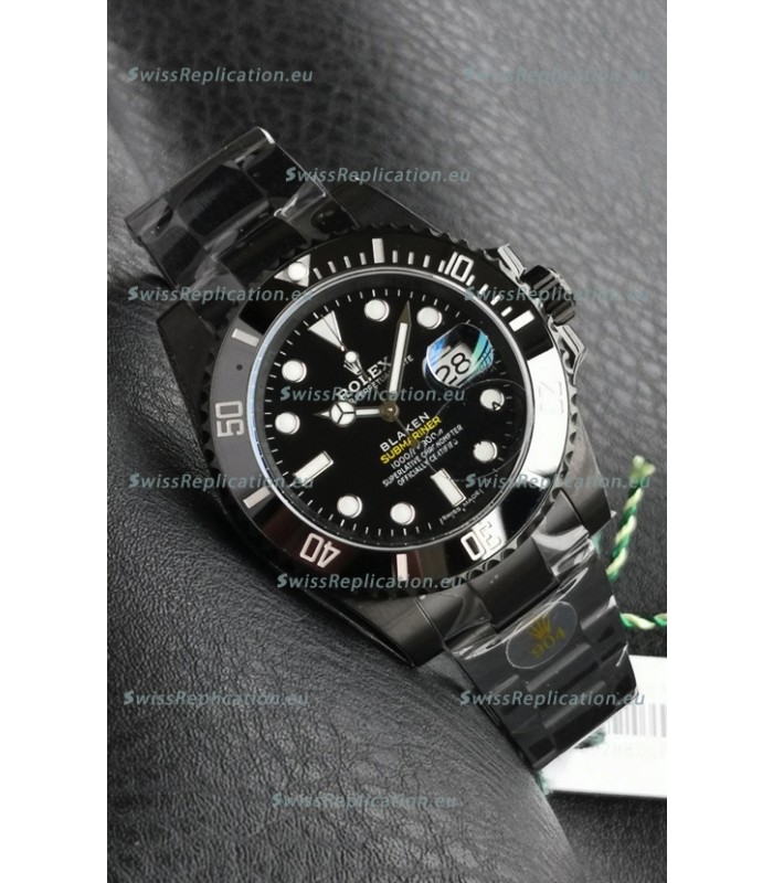 Rolex Submariner Blaken DLC Coated Swiss Replica Watch in Black Dial 