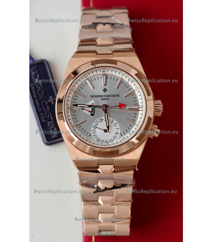 Vacheron Constantin Overseas Dual Time Rose Gold 1:1 Mirror Swiss Replica Watch in Steel Dial