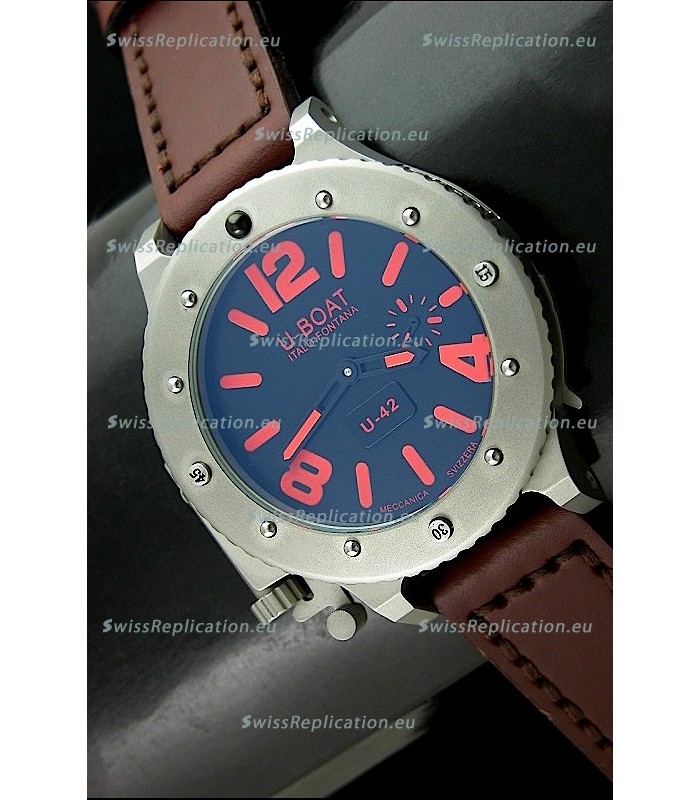 U Boat U-42 Diver Titanium Swiss Watch in Red Markers