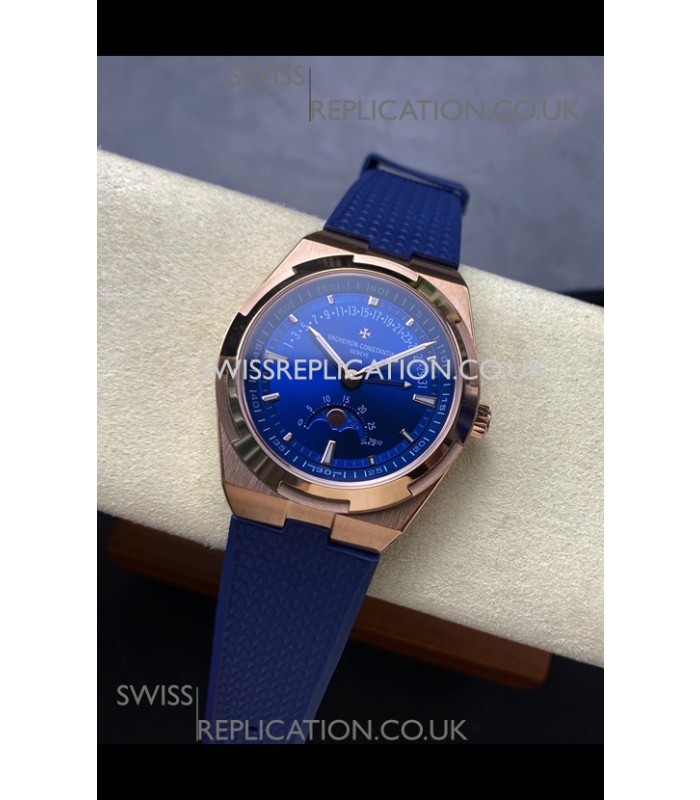 Vacheron Constantin Overseas True Moon Phase Rose Gold Blue Dial Swiss Replica Watch 