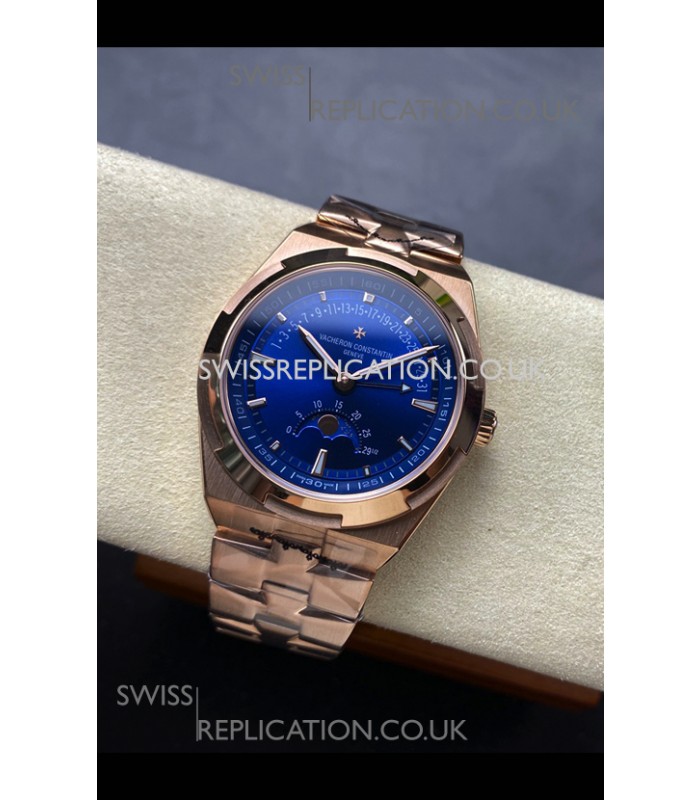 Vacheron Constantin Overseas True Moon Phase Rose Gold Blue Dial Swiss Replica Watch 