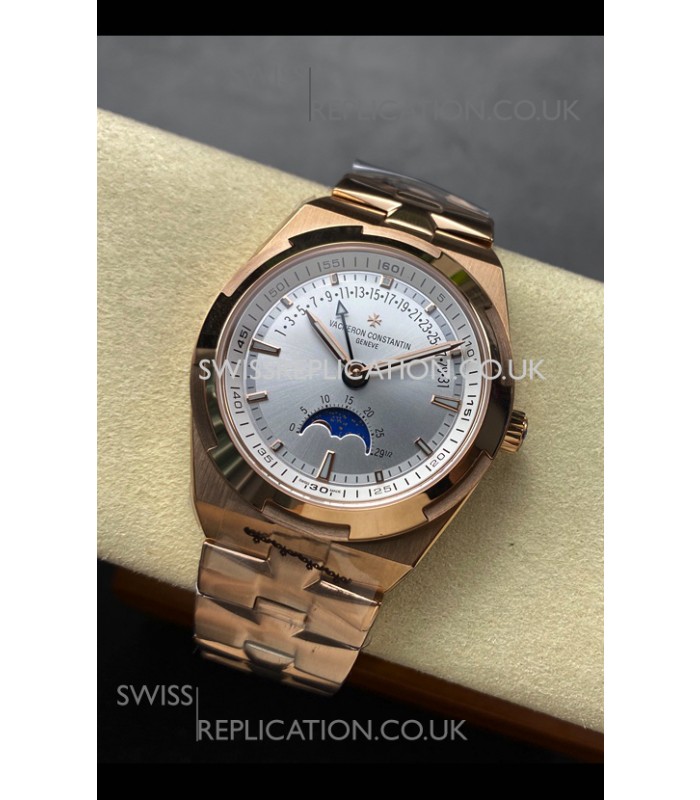 Vacheron Constantin Overseas True Moon Phase Rose Gold Steel Dial Swiss Replica Watch 