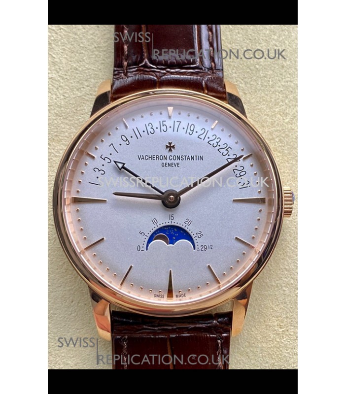 Vacheron Constantin Patrimony Moonphase Rose Gold White dial Swiss Replica Watch 