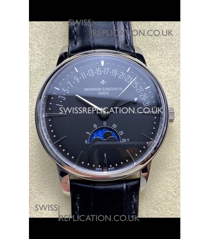 Vacheron Constantin Patrimony Moonphase Stainless Steel Black Dial Swiss Replica Watch 