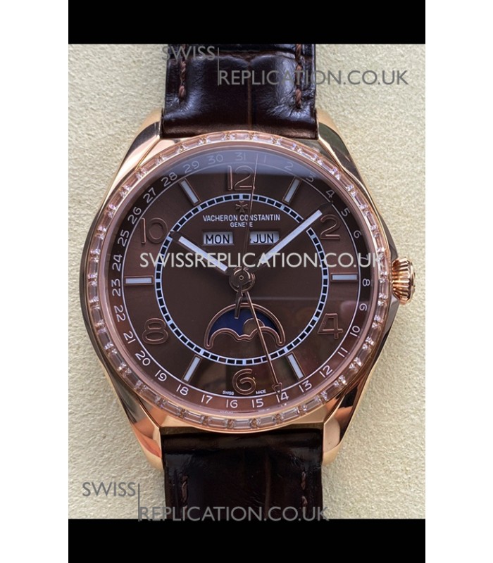 Vacheron Constantin Fiftysix Moonphase Brown Dial Rose Gold Swiss Replica Watch 