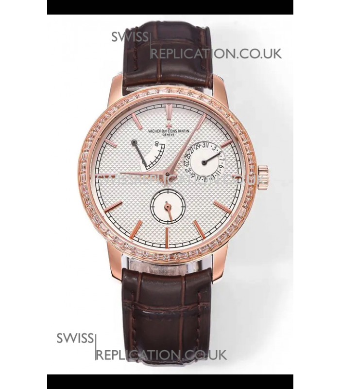 Vacheron Constantin Traditionnelle 83520 Rose Gold Diamonds Pale Yellow Dial Super Clone Watch 