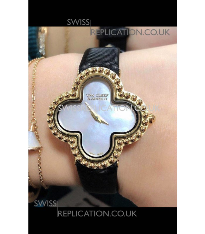 Van Cleef & Arpels Alhambra Yellow Gold Pearl Dial Watch 