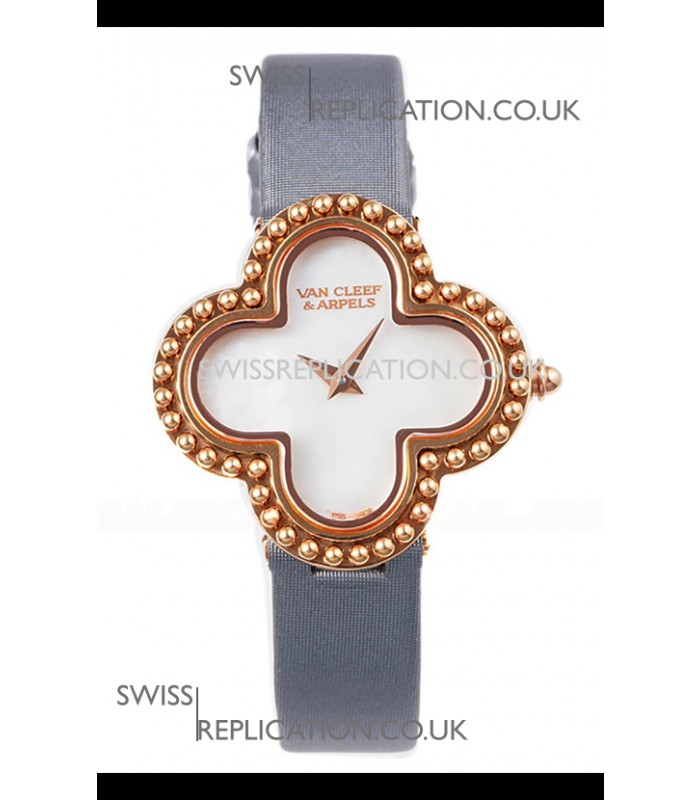Van Cleef & Arpels Alhambra Rose Gold Grey Strap Watch 