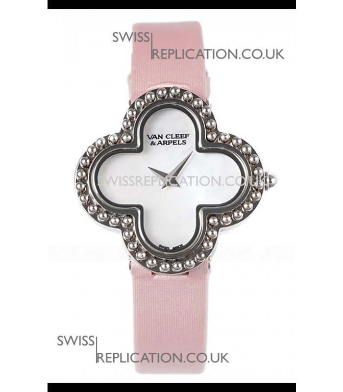Van Cleef & Arpels Alhambra Stainless Steel Pink Strap Watch 