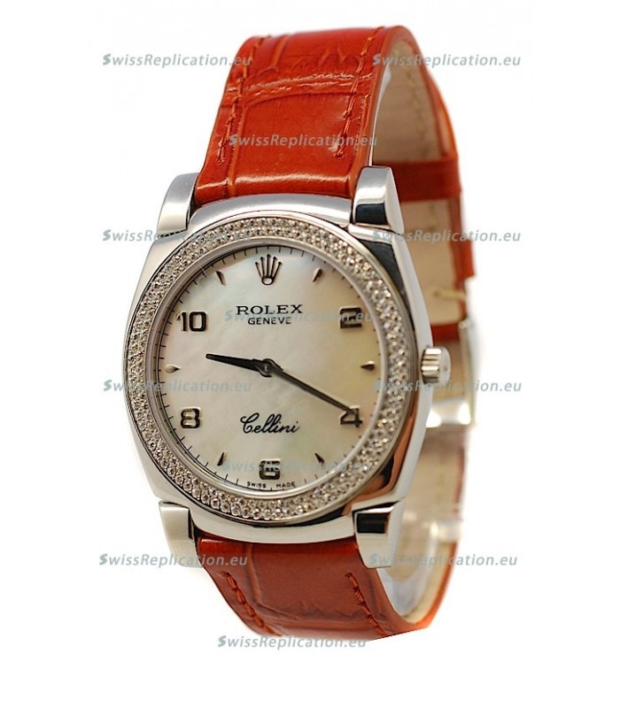 Rolex Cellini Cestello Ladies Swiss Watch Pearl in Diamonds Bezel