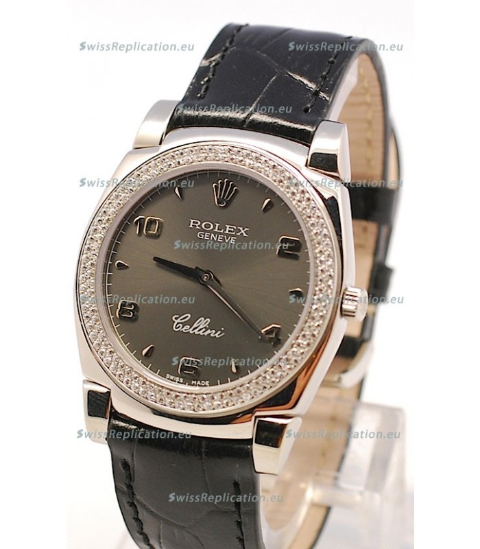 Rolex Cellini Cestello Ladies Swiss Watch in Grey Face and Diamonds Bezel 