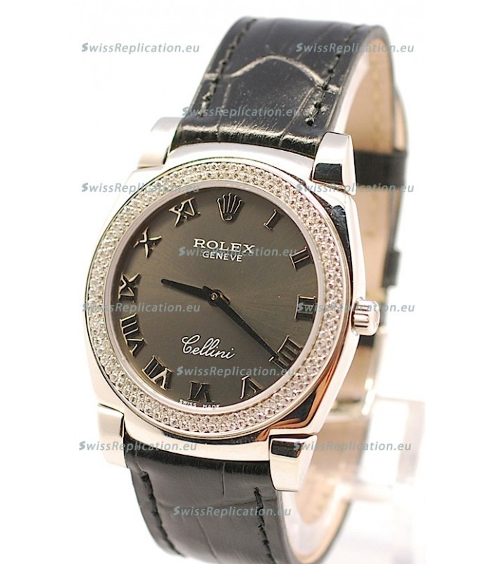 Rolex Cellini Cestello Ladies Swiss Watch in Matte Black Face and Roman Markers