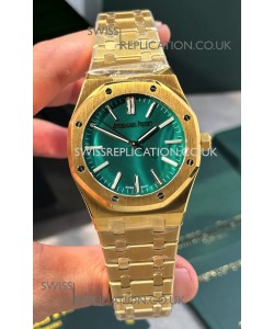 Royal Oak 15513BA Malachite Dial Yellow Gold Super Clone Watch 