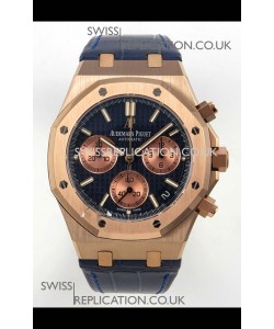 Royal Oak Chrono 26240 Rose Gold Blue Dial Leather Strap Super Clone Watch 