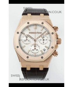 Royal Oak Chrono 26240 Rose Gold White Dial Leather Strap Super Clone Watch 