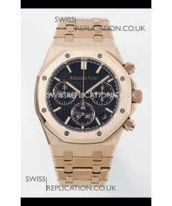 Royal Oak Chrono 26240 Rose Gold Strap in Black Dial Super Clone Watch 