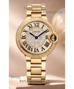 Ballon De Cartier Swiss Quartz 33MM Rose Gold Diamonds Super Clone Watch 