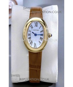 Cartier Baignoire Yellow Gold 23MM Super Clone Watch Brown Strap
