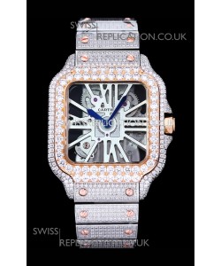 Cartier "Santos De Cartier" Skeleton moissanite Paved Super Clone Watch 