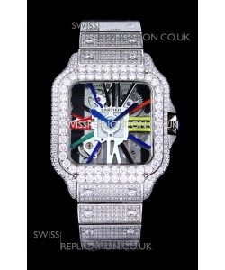 Cartier "Santos De Cartier" Skeleton moissanite Paved Super Clone Watch 