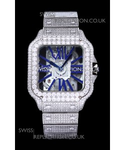Cartier "Santos De Cartier" Skeleton moissanite Paved Super Clone Watch 