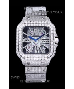 Cartier "Santos De Cartier" Skeleton moissanite Paved Super Clone Watch 