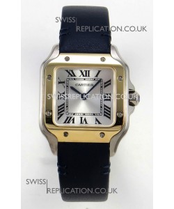 Cartier Santos Swiss Quartz 27MM Two Tone Leather Strap Super Clone Watch