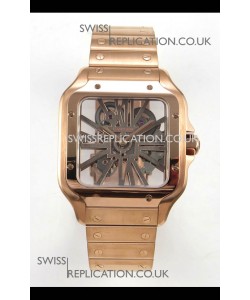 Cartier Santos Rose Gold Skeleton Dial Super Clone Watch 