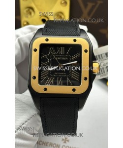 Santos De Cartier in Black Dial PVD MLF Coating Super Clone Watch