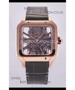 Santos De Cartier Super Clone Watch in Skeleton Dial Rose Gold Case