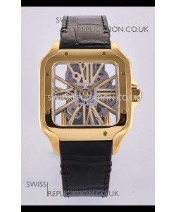 Santos De Cartier Super Clone Watch in Skeleton Dial Rose Yellow Case