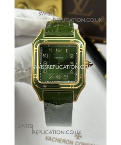 Santos Dumont 31MM Yellow Gold Green Dial Super Clone Watch 