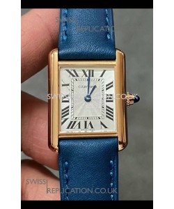 Cartier Tank Louis 22MM Swiss Quartz Gold Casing Blue Strap Watch 